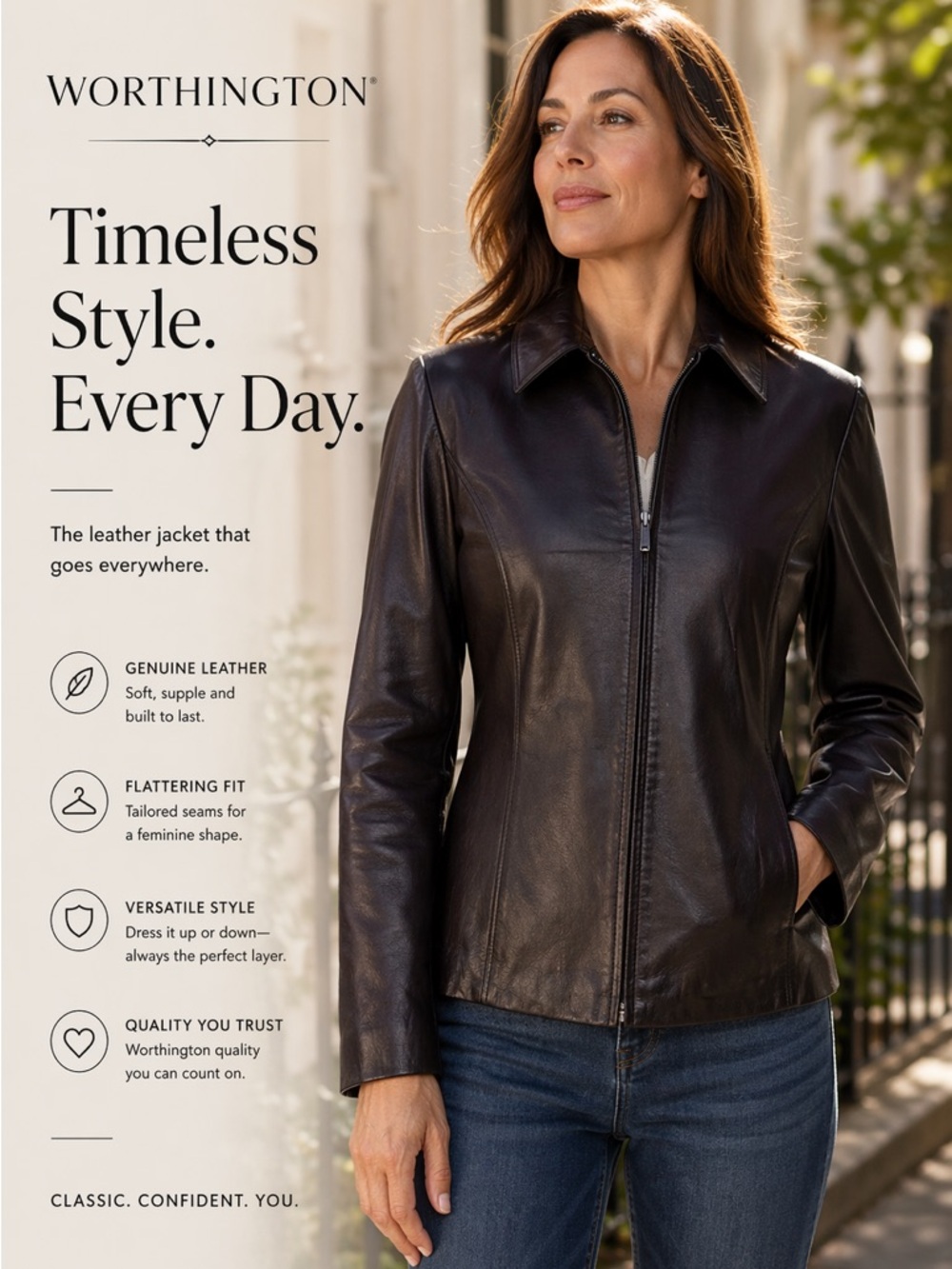 Worthington Women's black Leather Jacket med‎